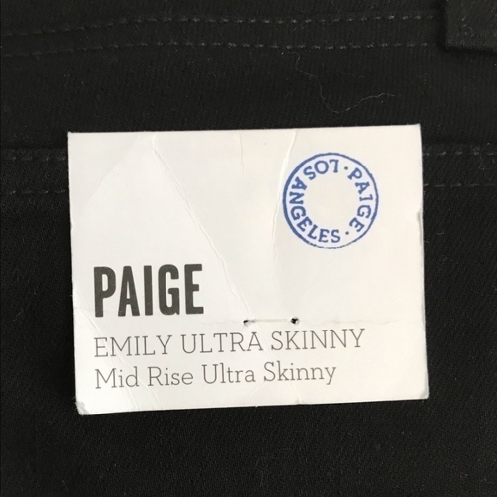 NWT Paige Emily Ultra Skinny Black Cream Appliqué Jeans Size 25 - Picture 7 of 10